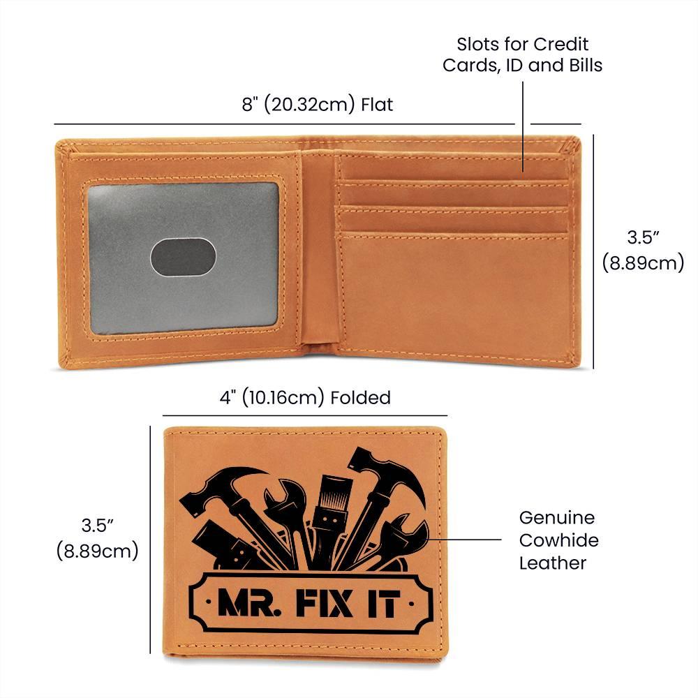 Leather Wallet - Mr. Fixit - Gift for Dad Husband Grandfather DIY Guy - Mallard Moon Gift Shop