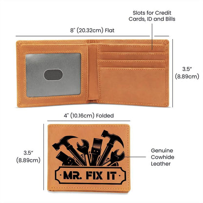 Leather Wallet - Mr. Fixit - Gift for Dad Husband Grandfather DIY Guy - Mallard Moon Gift Shop