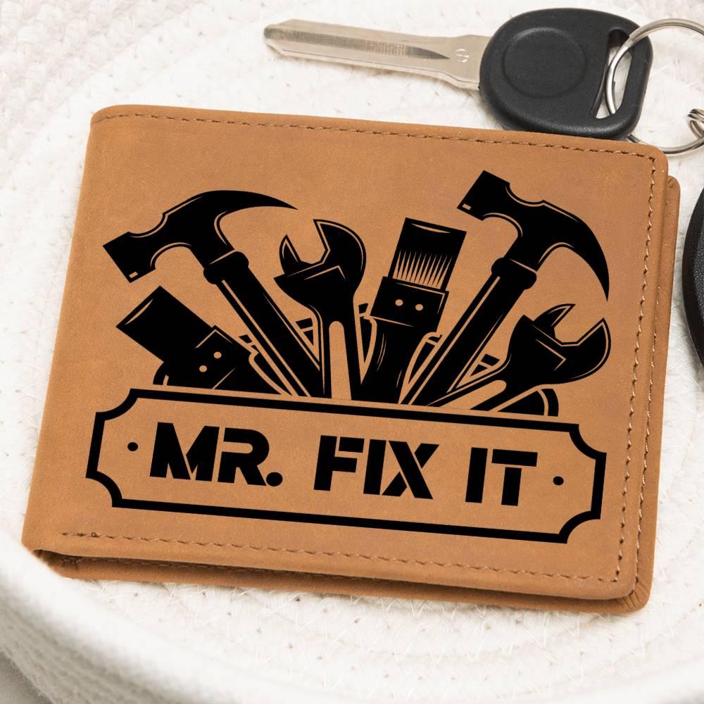 Leather Wallet - Mr. Fixit - Gift for Dad Husband Grandfather DIY Guy - Mallard Moon Gift Shop