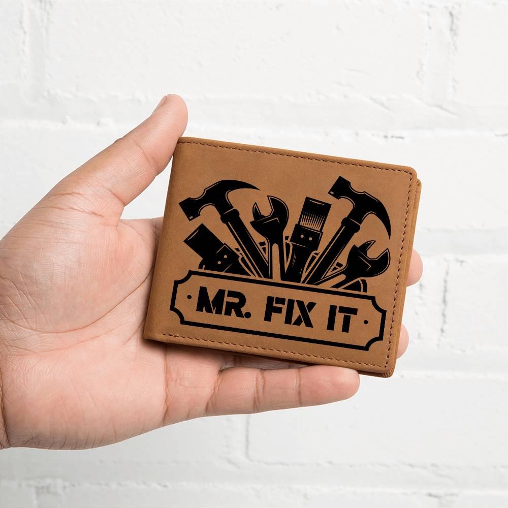 Leather Wallet - Mr. Fixit - Gift for Dad Husband Grandfather DIY Guy - Mallard Moon Gift Shop