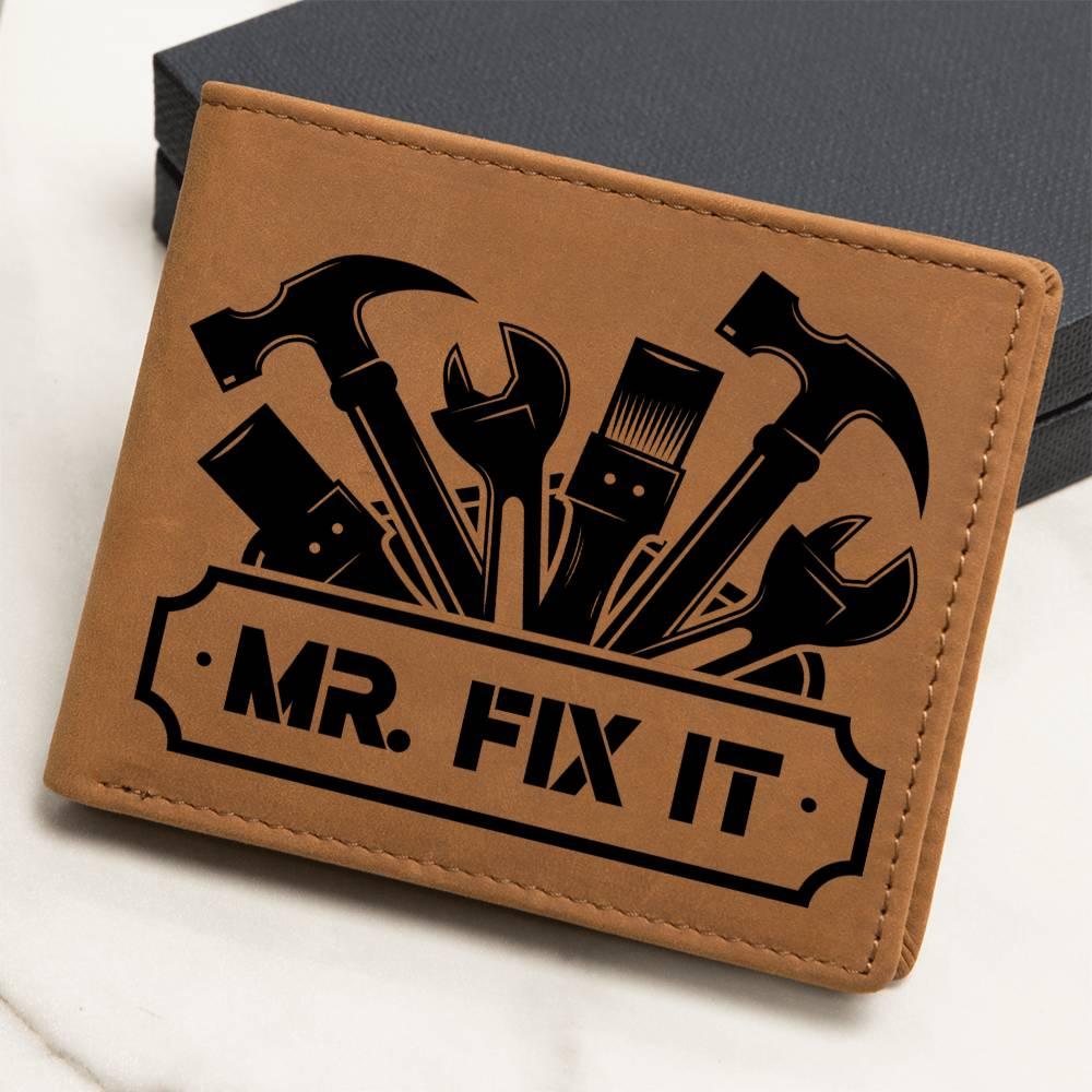 Leather Wallet - Mr. Fixit - Gift for Dad Husband Grandfather DIY Guy - Mallard Moon Gift Shop