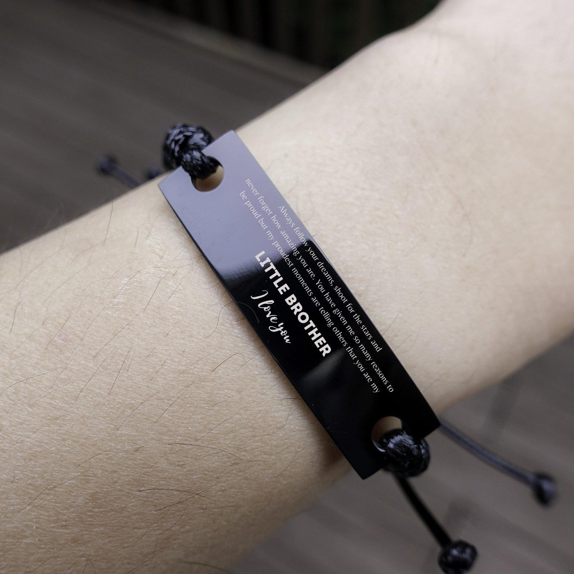 Little Brother Black Rope Engraved Bracelet - Always follow your dreams, never forget how amazing you are Birthday Christmas Gifts - Mallard Moon Gift Shop