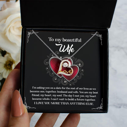 Wife Wedding Day We Become One Together Love Dancing Heart Pendant Necklace Gift for Bride from Groom