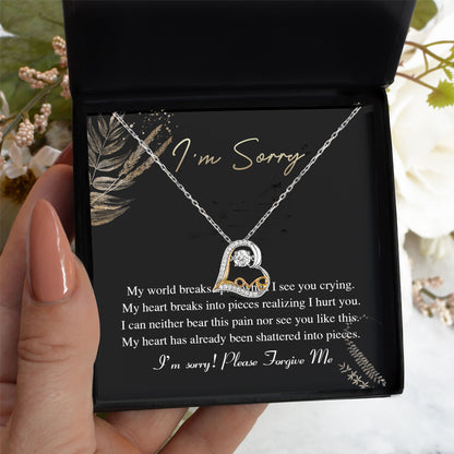 Apology Gift for Girlfriend, Wife, Soulmate - Sorry, See You Crying - Love Dancing Heart Pendant Necklace