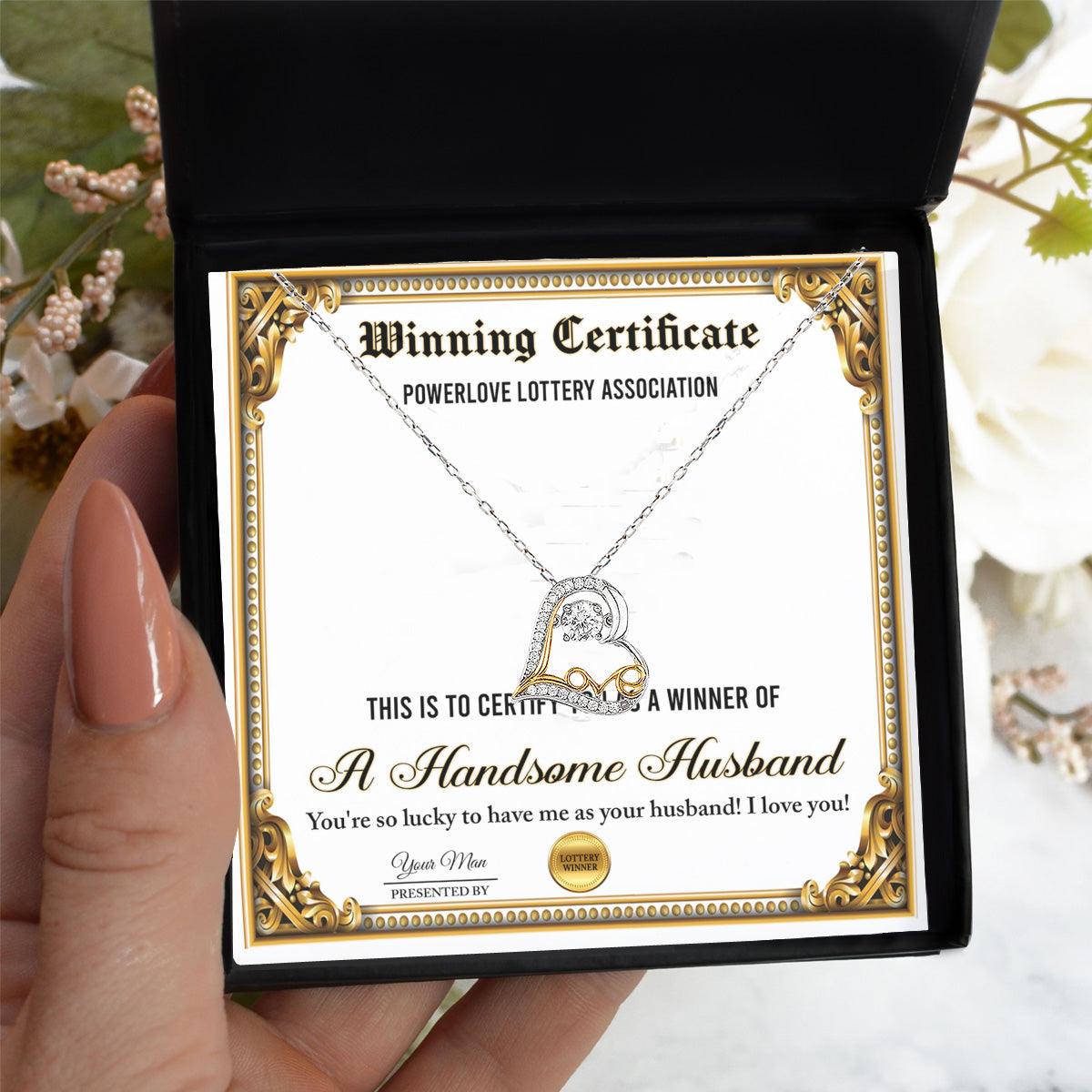 Wife Wedding Day, Anniversary, Birthday Gift - Winning Certificate - Love Dancing Heart Pendant Necklace