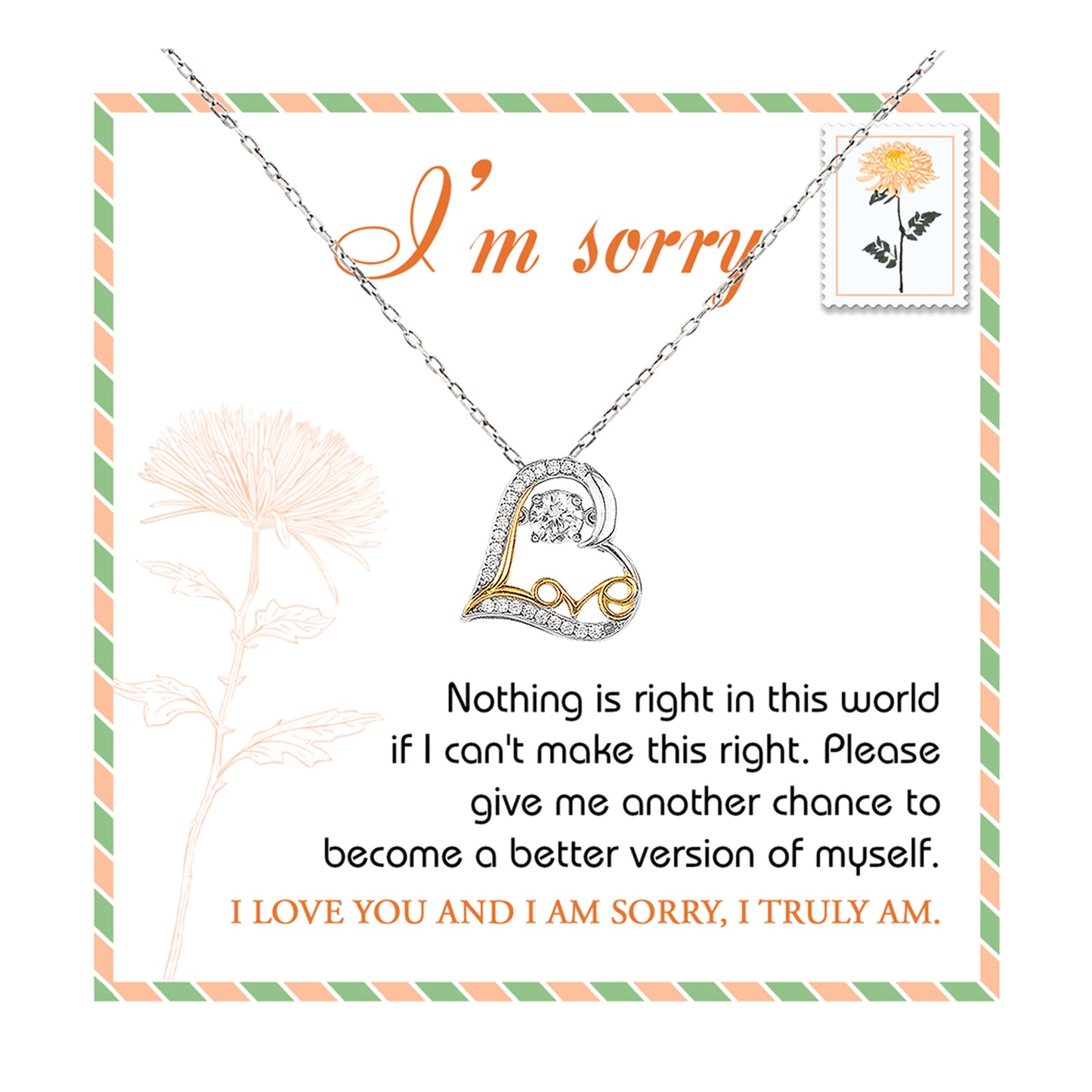 Apology Gift for Girlfriend, Wife, Soulmate - Sorry, Another Chance - Love Heart Pendant Necklace