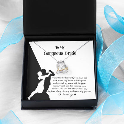 To My Gorgeous Bride on Our Wedding Day, You are the Love of My Life Love Dancing Heart Pendant Necklace