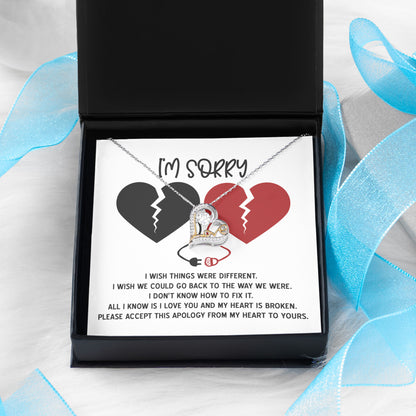 Apology Gift for Girlfriend, Wife, Soulmate - Sorry, Heart Is Broken - Love Dancing Heart Pendant Necklace