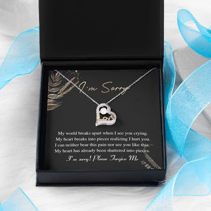 Apology Gift for Girlfriend, Wife, Soulmate - Sorry, See You Crying - Love Dancing Heart Pendant Necklace