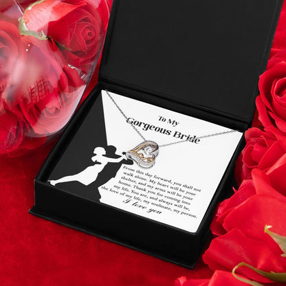 To My Gorgeous Bride on Our Wedding Day, You are the Love of My Life Love Dancing Heart Pendant Necklace