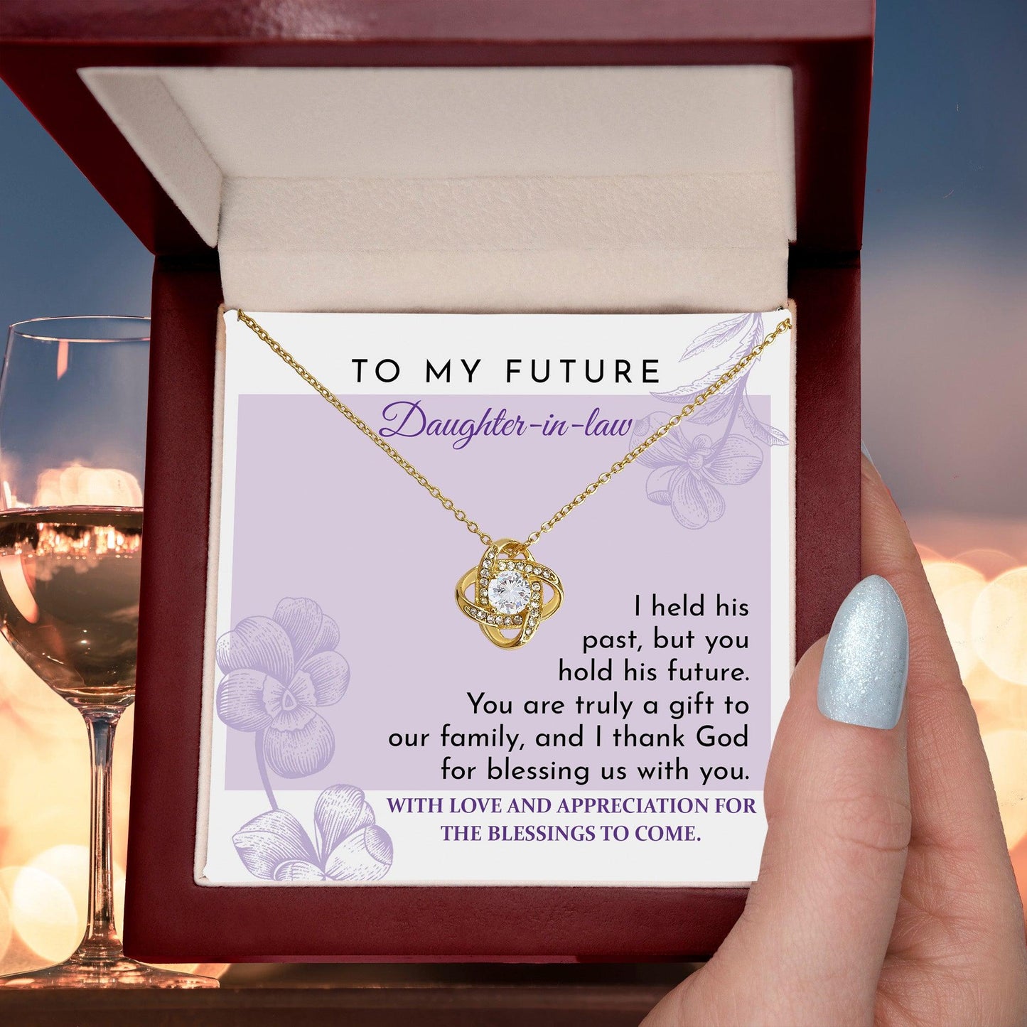 Future Daughter-in-law - You are a Gift to our Family Love Knot Pendant Necklace