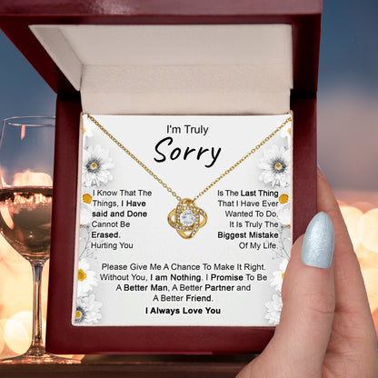 Apology Gift for Girlfriend, Wife, Soulmate - I’m Truly Sorry - Love Knot Pendant Necklace