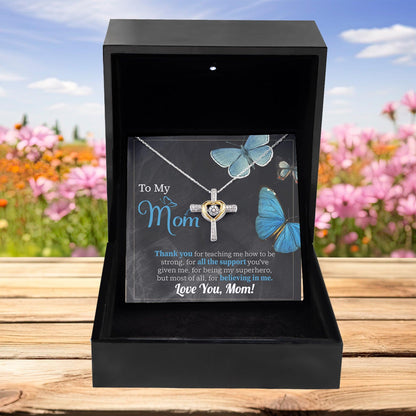 To My Mom Thank you for Believing In Me Cross Pendant Necklace Gift for Mother's Day Birthday