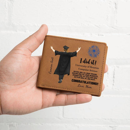 Male Graduation Personalized Graphic Leather Wallet - Mallard Moon Gift Shop