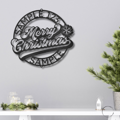 Merry Christmas Ring Custom Family Name Indoor Outdoor Steel Wall Sign Holiday Home Décor