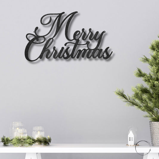 Merry Christmas Script Lettering Metal Wall Sign