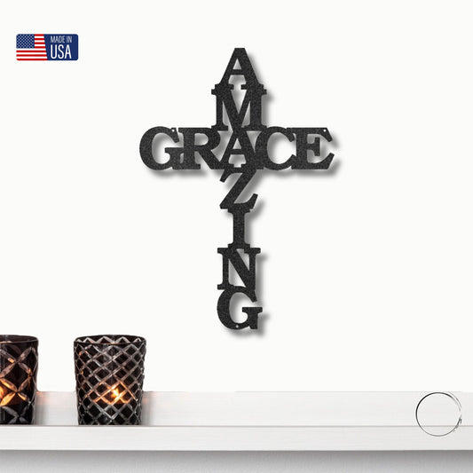 Amazing Grace Cross Metal Art Wall Sign