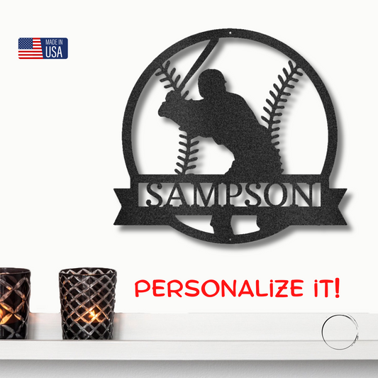 Baseball Player Custom Name Metal Art Wall Sign