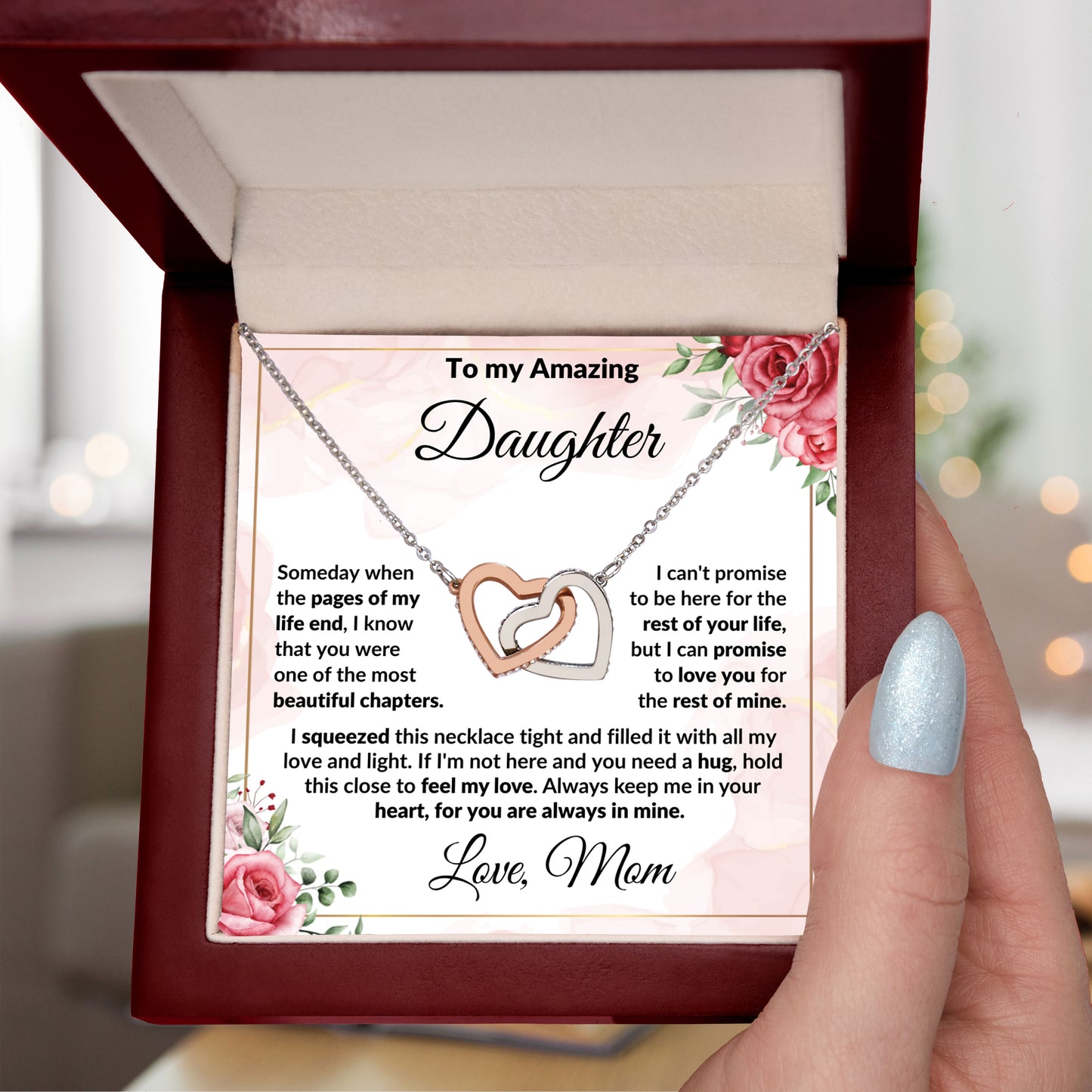 To My Amazing Daughter - I Promise to Love You - Interlocking Hearts Necklace