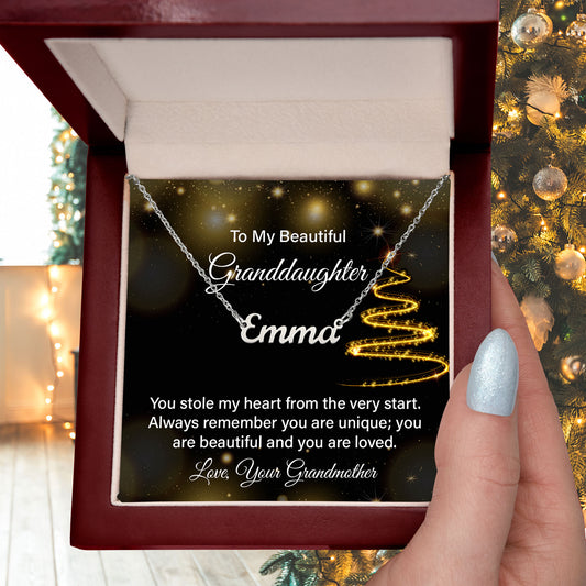 To My Beautiful Granddaughter - You Stole my Heart - Christmas Personalized Name Necklace