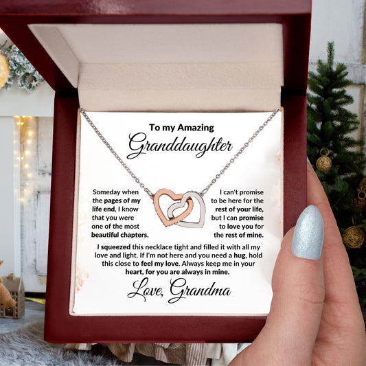 To My Granddaughter Interlocking Hearts Pendant Necklace with Personalized Message Card