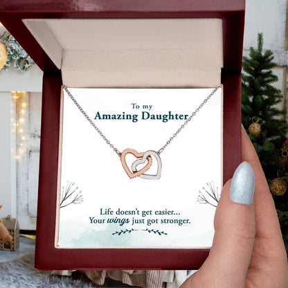 Amazing Daughter Life Doesn’t Get Easier, You Get Stronger Interlocking Hearts Necklace