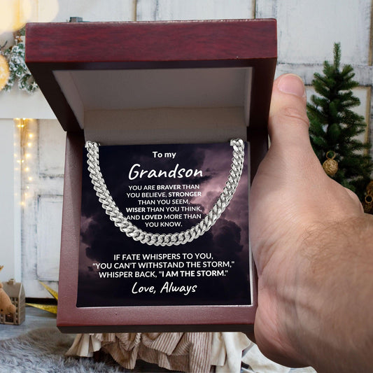 To My Grandson - I Am The Storm - Cuban Link Chain Necklace