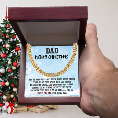 Dad Birthday, Christmas, Father's Day Personalized Cuban Link Chain Necklace - You Mean the World to Me