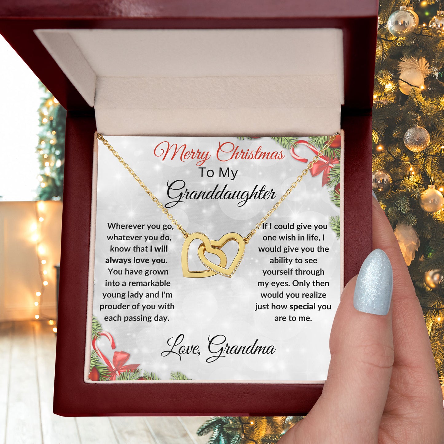 Christmas Gift for Granddaughter Interlocking Hearts Pendant Necklace