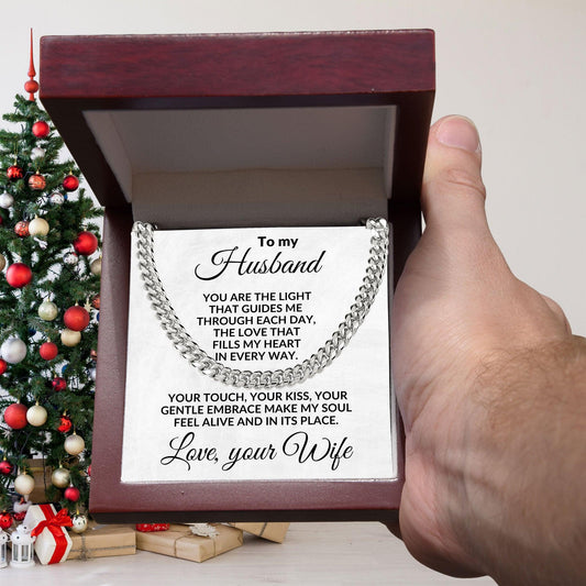 To My Husband - You are the Light - Cuban Chain Necklace with Message Card and Gift Box