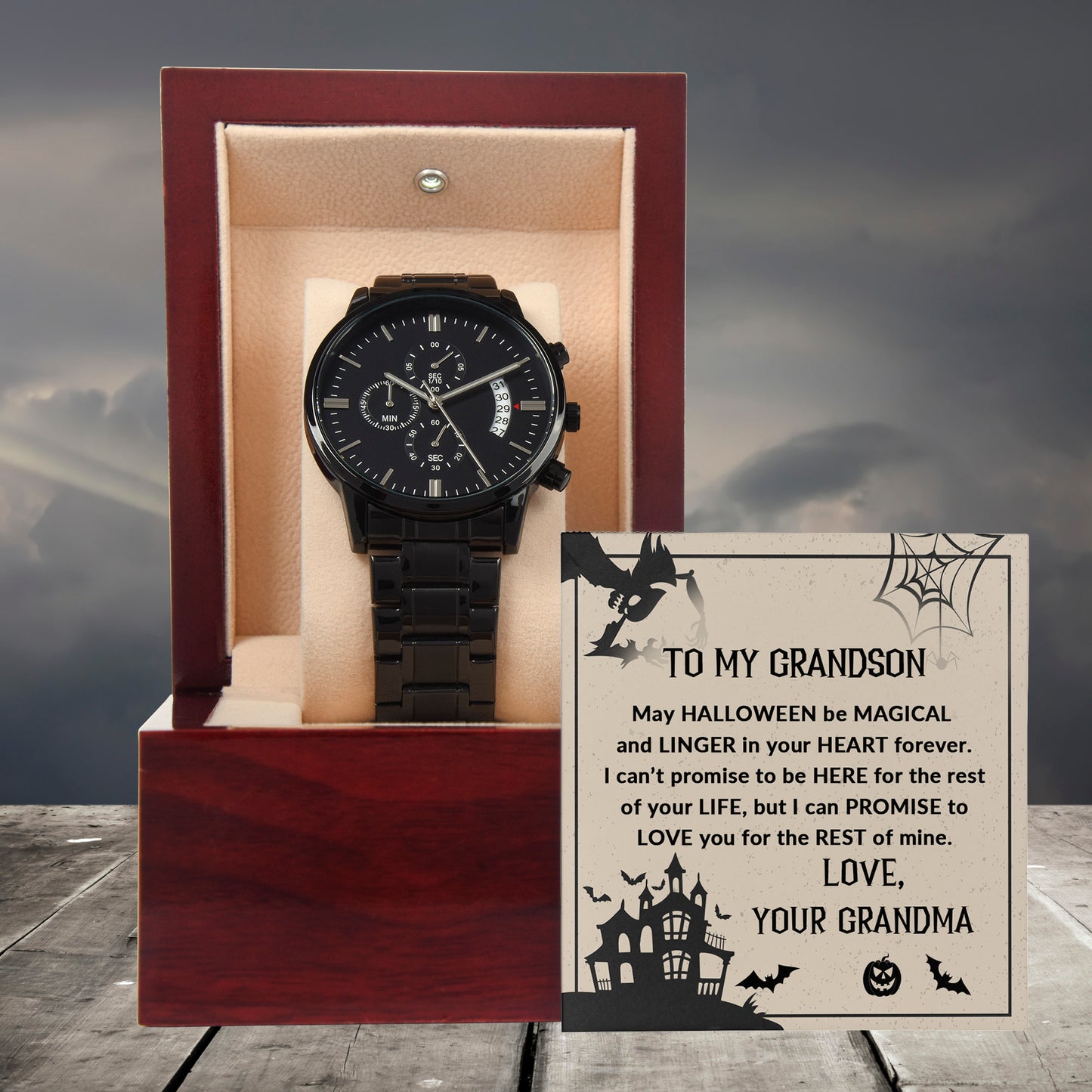 Grandson, May Halloween be Magical - Personalized Black Chronograph Watch