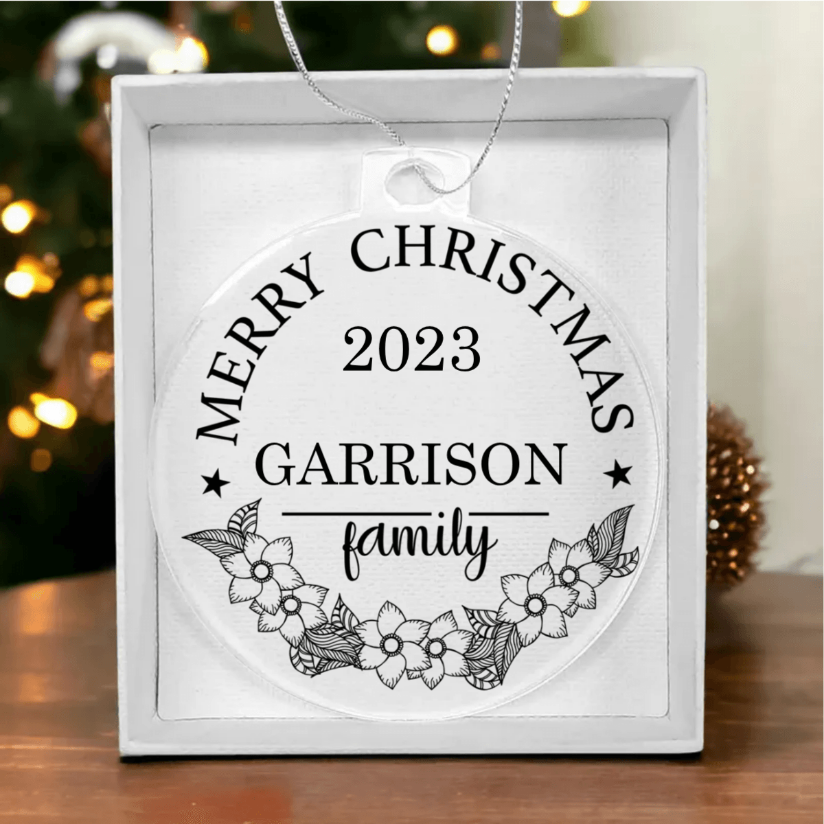 Merry Christmas From the Family Personalized Acrylic Keepsake Ornament - Mallard Moon Gift Shop