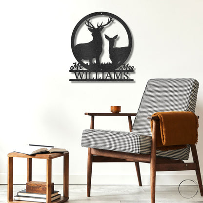 Deer Stag and Doe Mr and Mrs Custom Name Metal Art Wall Sign