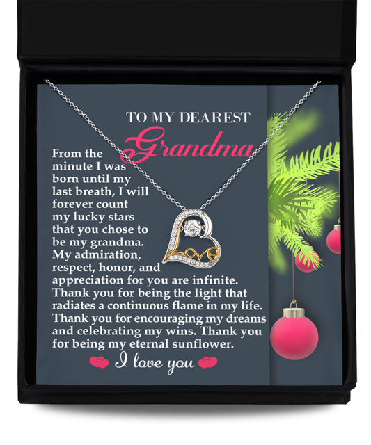 To My Dearest Grandma - I Count My Lucky Stars Love Dancing Heart Pendant Necklace