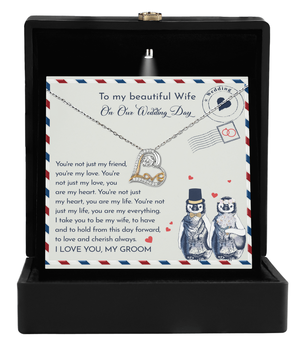 Wife Wedding Day Gift - I Will Love And Cherish Always Love Dancing Heart Pendant Necklace, Bride Jewelry, Gift from Groom