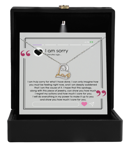 Apology Gift for Girlfriend, Wife, Soulmate - Sorry, I Care For You - Love Heart Pendant Necklace