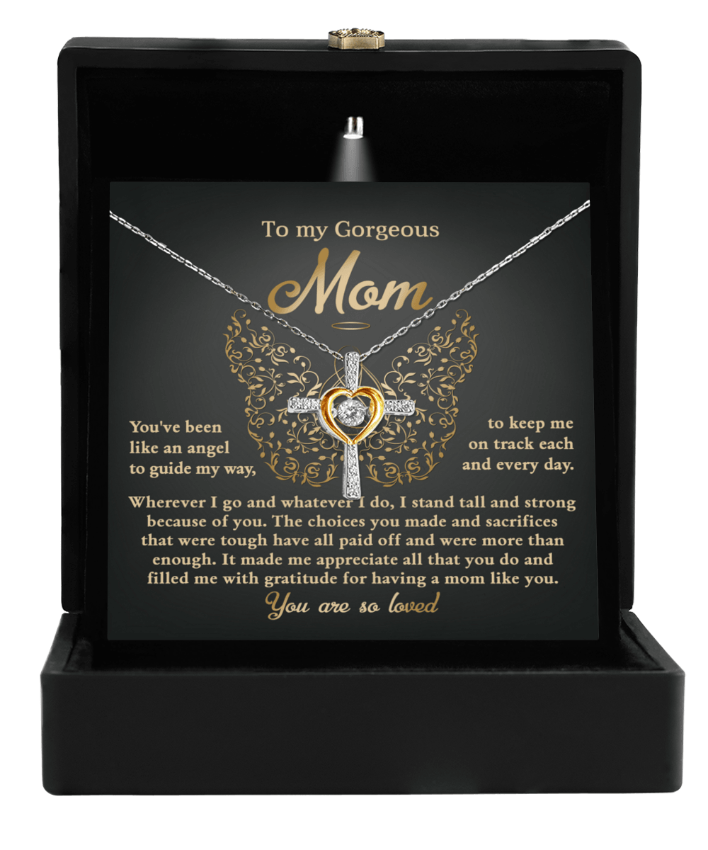 To My Mom You Are Like An Angel To Guide My Way Cross Pendant Necklace