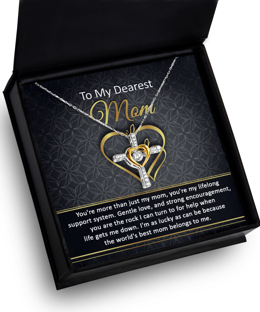 To My Dearest Mom You Are My Rock Cross Pendant Necklace