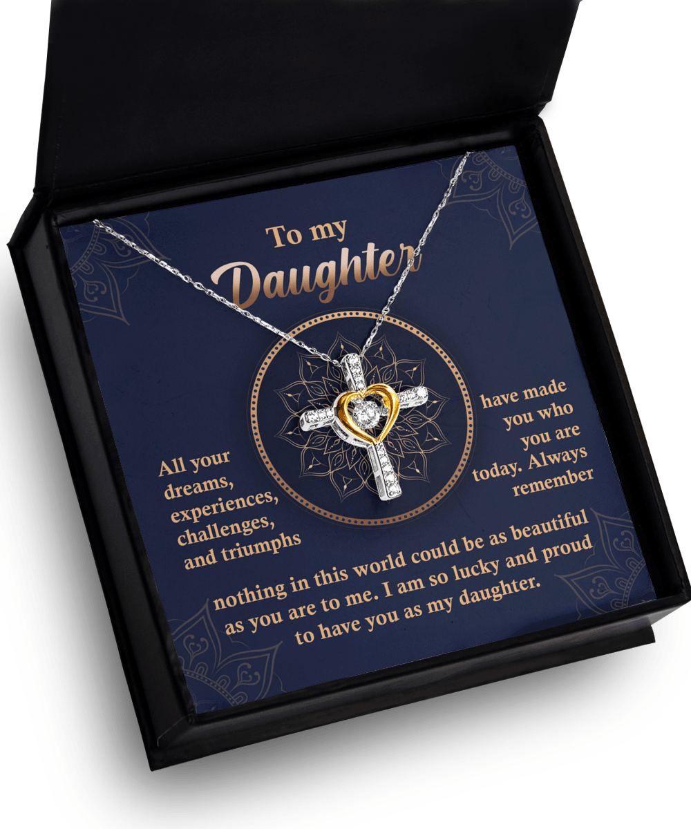 Daughter, Proud of You Cross Pendant Necklace Birthday Wedding Graduation Gift