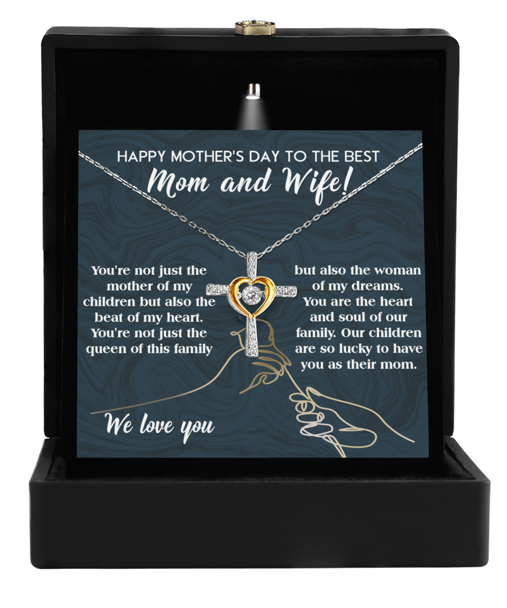 Mother's Day Gift to Wife You're the Mother of My Children and the Beat of My Heart Cross Pendant Necklace