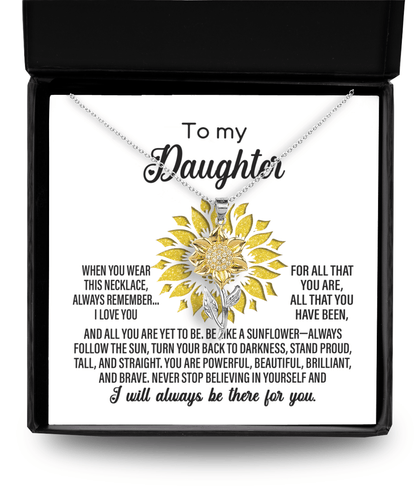 Daughter Never Stop Believing In Yourself Sunflower Pendant Necklace Birthday Graduation Holiday Gift