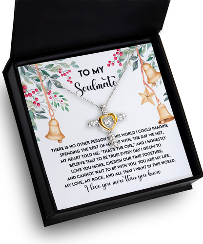 To My Soulmate You Are My Life, My Rock, My Love Dancing Cross Pendant Necklace