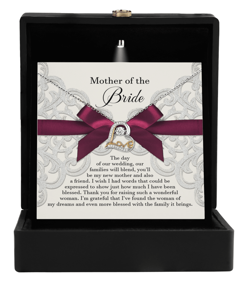 Mother of the Bride Wedding Day Gift Our Families Will Blend Love Dancing Heart Pendant Necklace