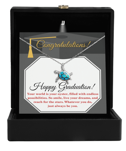 Graduation Gift The World is your Oyster Always Be You Opal Sea Turtle Pendant Necklace