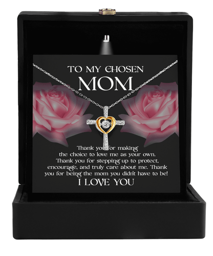 To My Chosen Bonus Mom Thank You for Stepping Up Cross Pendant Necklace