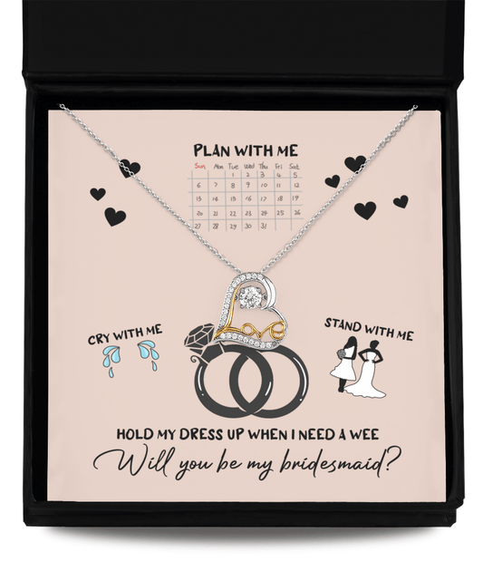 Bridesmaid Proposal Wedding Invite Will You Be My Main Witch Love Dancing Heart Pendant Necklace