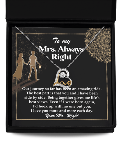 Wife Always Right Romantic Love Dancing Heart Pendant Necklace, Wedding, Anniversary, Birthday Gift from Husband