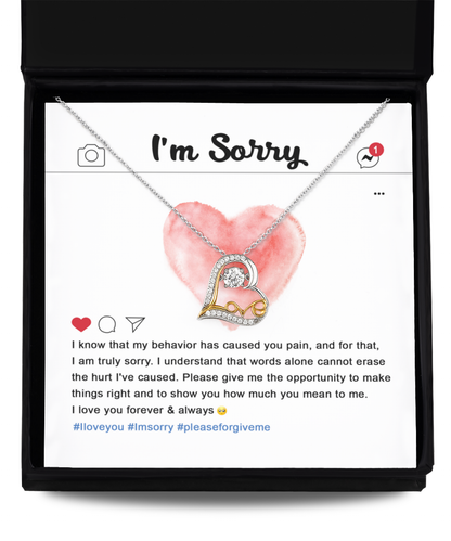 Apology Gift for Girlfriend, Wife, Soulmate - Sorry, Cannot Erase - Love Dancing Heart Pendant Necklace