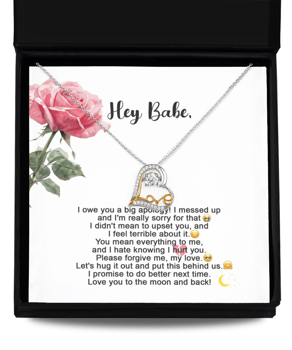 Apology Gift for Her - I'm Sorry, Please Forgive Me, Let's Hug It Out - Love Dancing Heart Pendant Necklace