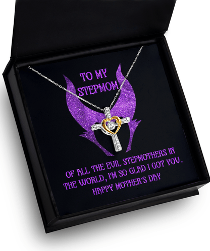 Stepmom Mother's Day Gift - To My Stepmom - Of All the Evil Stepmothers in the World, I'm Glad I Got You Cross Pendant Necklace